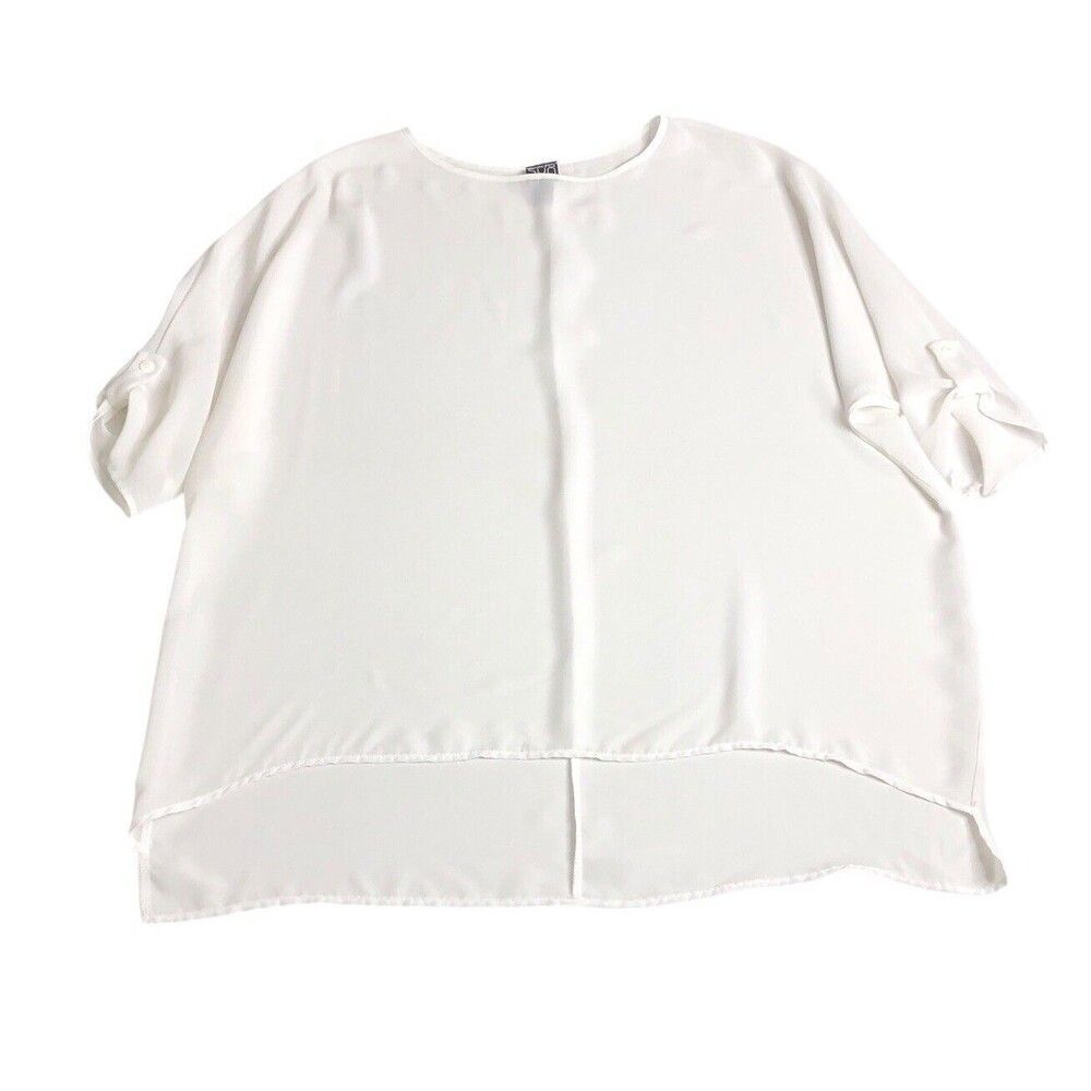 Clara Sun Woo Top Womens L White Sheer High Low Roll Tab Drapey Beach Lagenlook